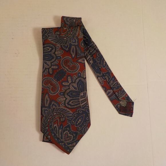 Vintage Gino Pompeii Classic Neck Tie Red Blue Floral Pattern 100% Polyester - Picture 3 of 5